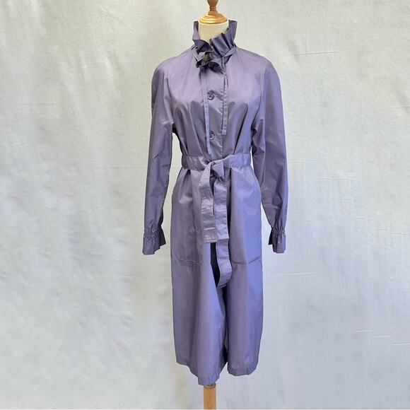 The Totes vintage 80s purple nylon lightweight long belted trench coat size 8 - Picture 1 of 14